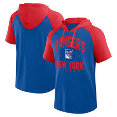 New York Rangers Logo Athletic Prime Raglan Short Sleeve Pullover Hoodie - Blue | NHL near me