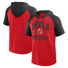 New Jersey Devils Logo Athletic Prime Raglan Short Sleeve Pullover Hoodie - Red | NHL sale