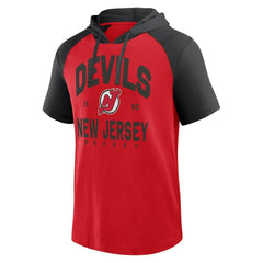 New Jersey Devils Logo Athletic Prime Raglan Short Sleeve Pullover Hoodie - Red | NHL sale