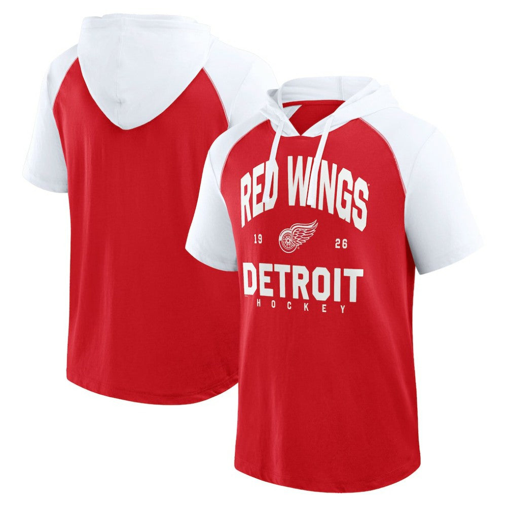 Detroit Red Wings Logo Athletic Prime Raglan Short Sleeve Pullover Hoodie - Red | NHL Lifestyle