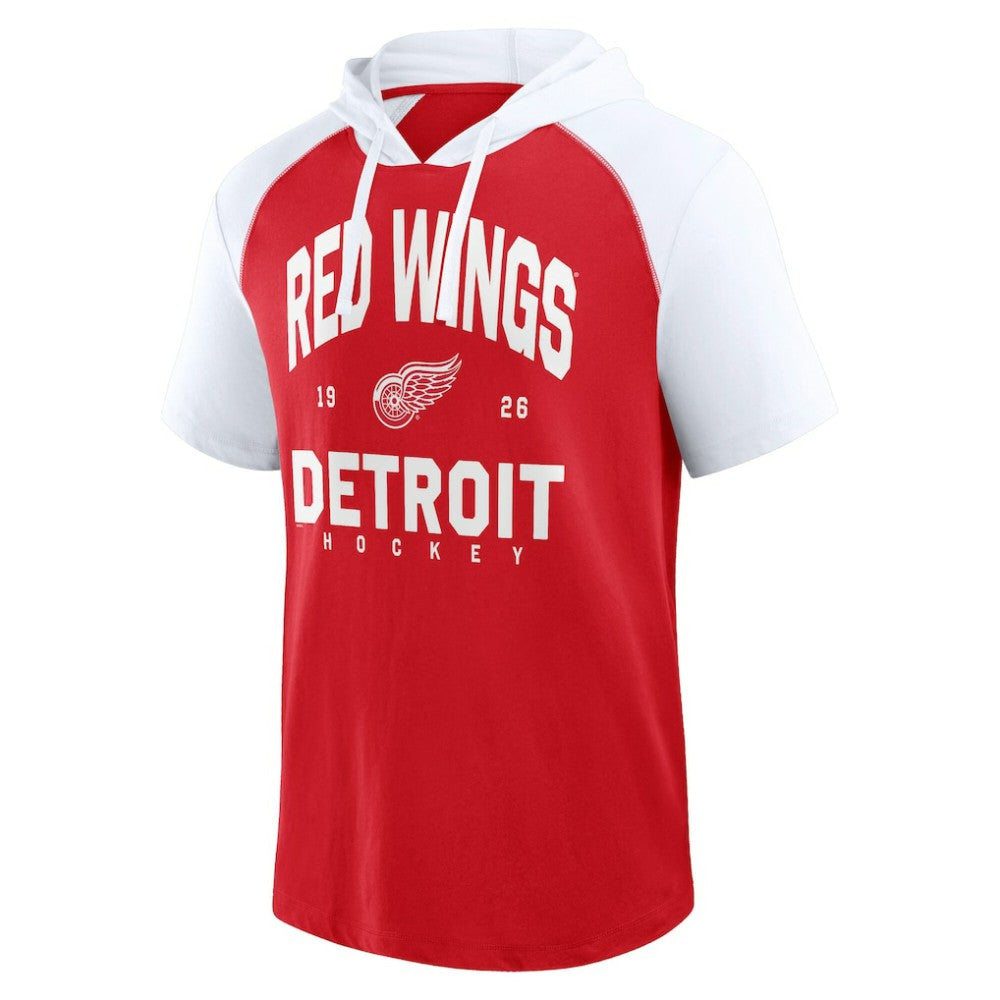 Detroit Red Wings Logo Athletic Prime Raglan Short Sleeve Pullover Hoodie - Red | NHL Lifestyle