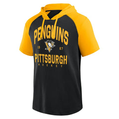 Pittsburgh Penguins Logo Athletic Prime Raglan Short Sleeve Pullover Hoodie - Black | NHL Lifestyle