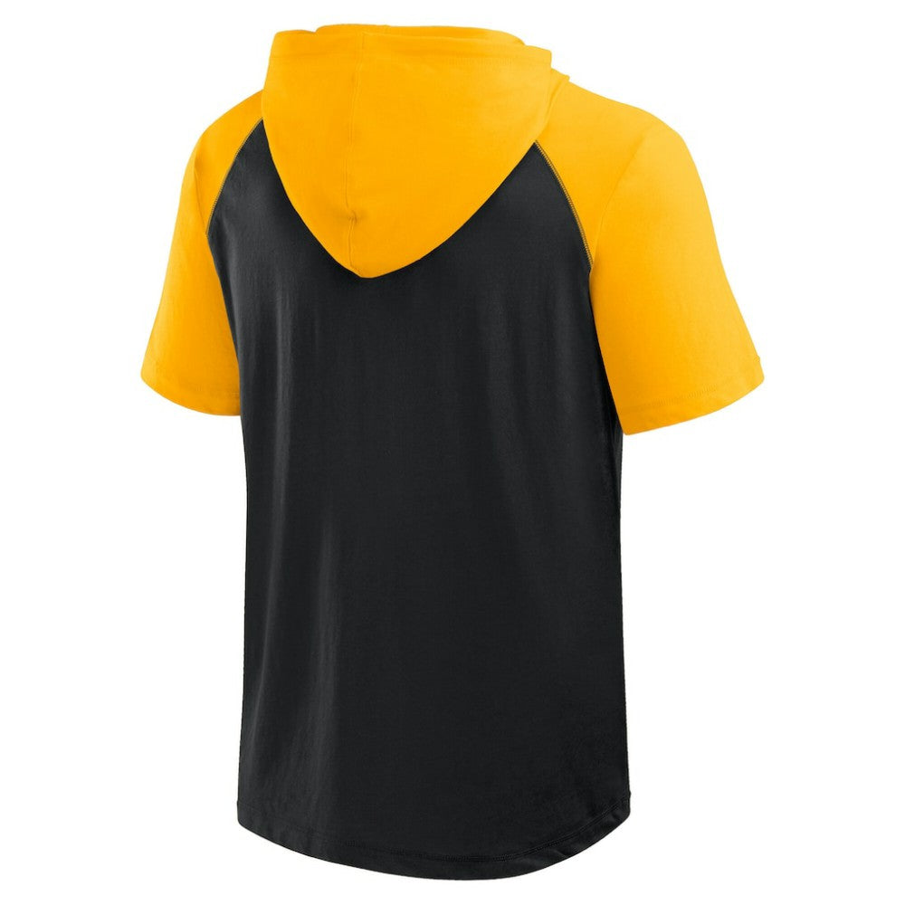 Pittsburgh Penguins Logo Athletic Prime Raglan Short Sleeve Pullover Hoodie - Black | NHL Lifestyle