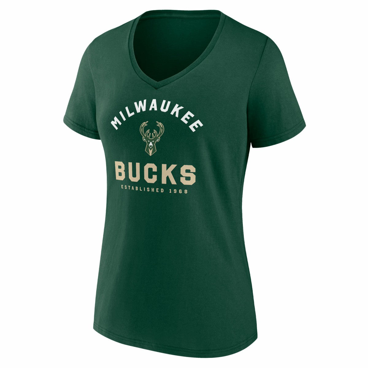 Milwaukee Bucks Logo Athletic Women's Unrivaled V-Neck T-Shirt Hunter Green