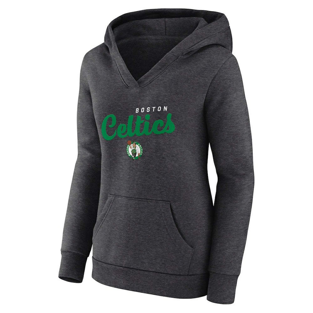 Boston Celtics Logo Athletic Women's Triumphant V-Neck Pullover Hoodie Heather Charcoal