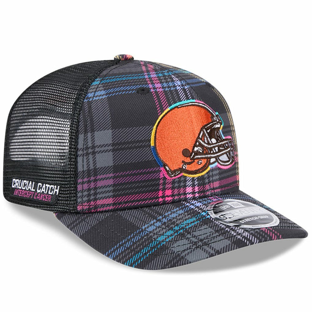 Cleveland Browns New Era 2024 NFL Crucial Catch Plaid 9SEVENTY Trucker Snapback Hat - Black - NFL