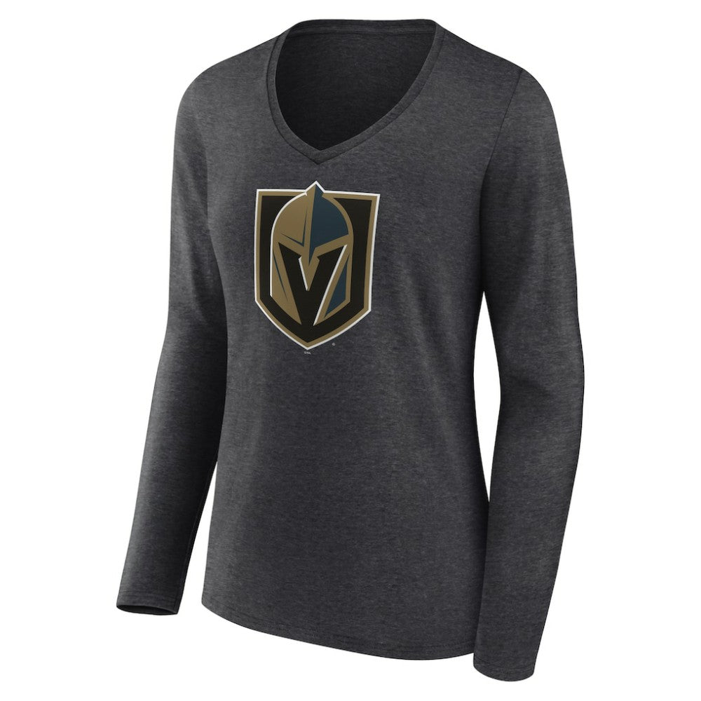 Vegas Golden Knights Women's Primary Logo Long Sleeve V-Neck T-Shirt - Charcoal | NHL Clearance