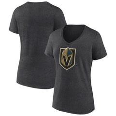 Vegas Golden Knights Women's Primary Logo V-Neck T-Shirt - Charcoal | NHL Lifestyle