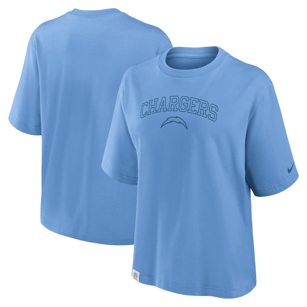 Los Angeles Chargers Women's Glory Arch Boxy T-Shirt - Powder Blue - Nike