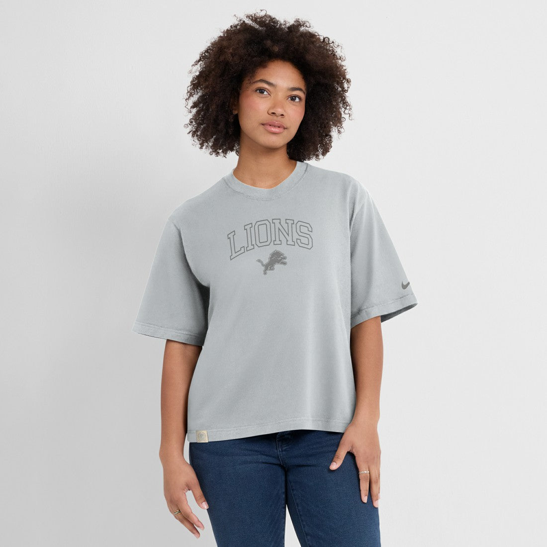 Detroit Lions Women's Glory Arch Boxy T-Shirt - Gray - Nike