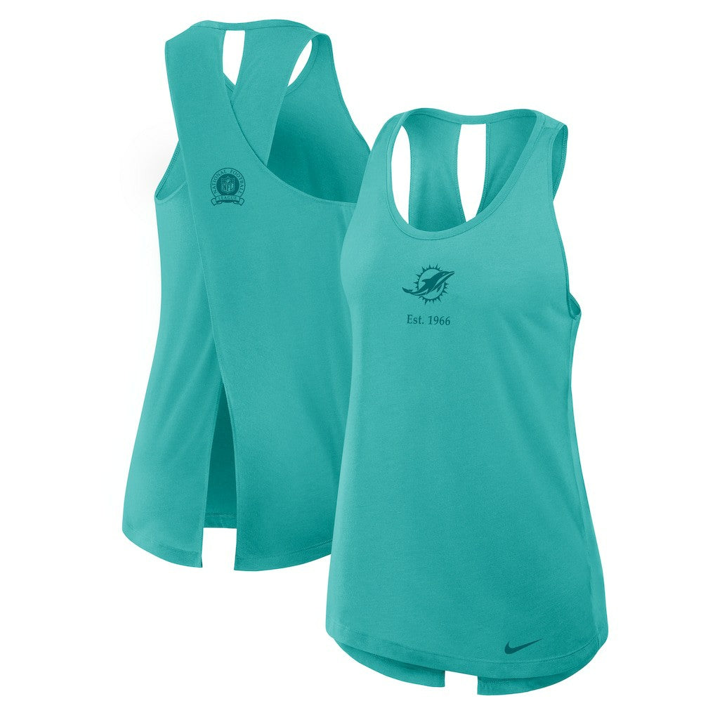 Miami Dolphins Women's Glory Open-Back Crisscross Dri-FIT Tank Top - Aqua - Nike