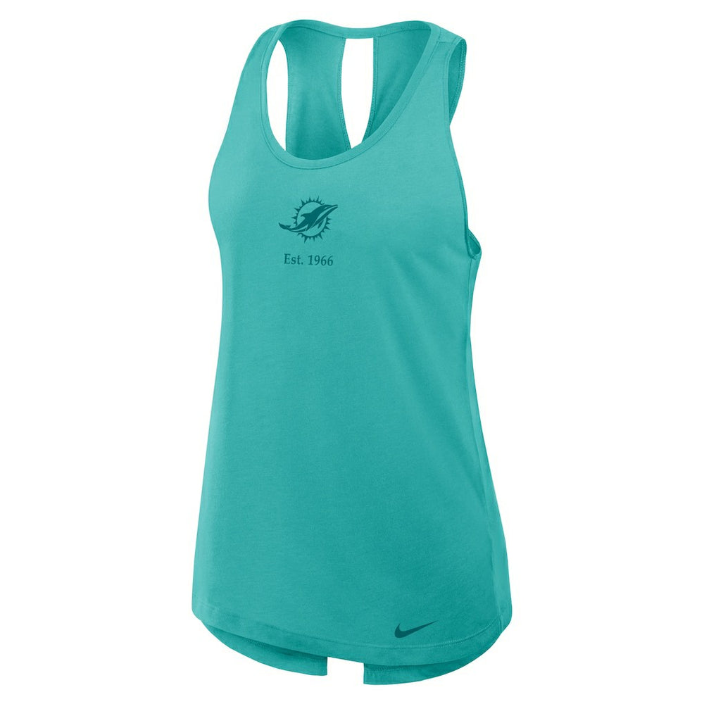 Miami Dolphins Women's Glory Open-Back Crisscross Dri-FIT Tank Top - Aqua - Nike