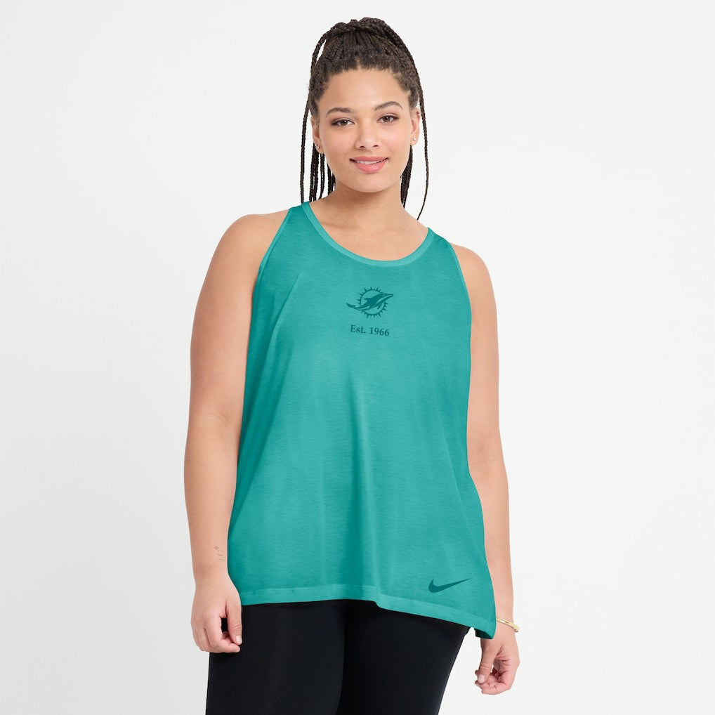 Miami Dolphins Women's Glory Open-Back Crisscross Dri-FIT Tank Top - Aqua - Nike