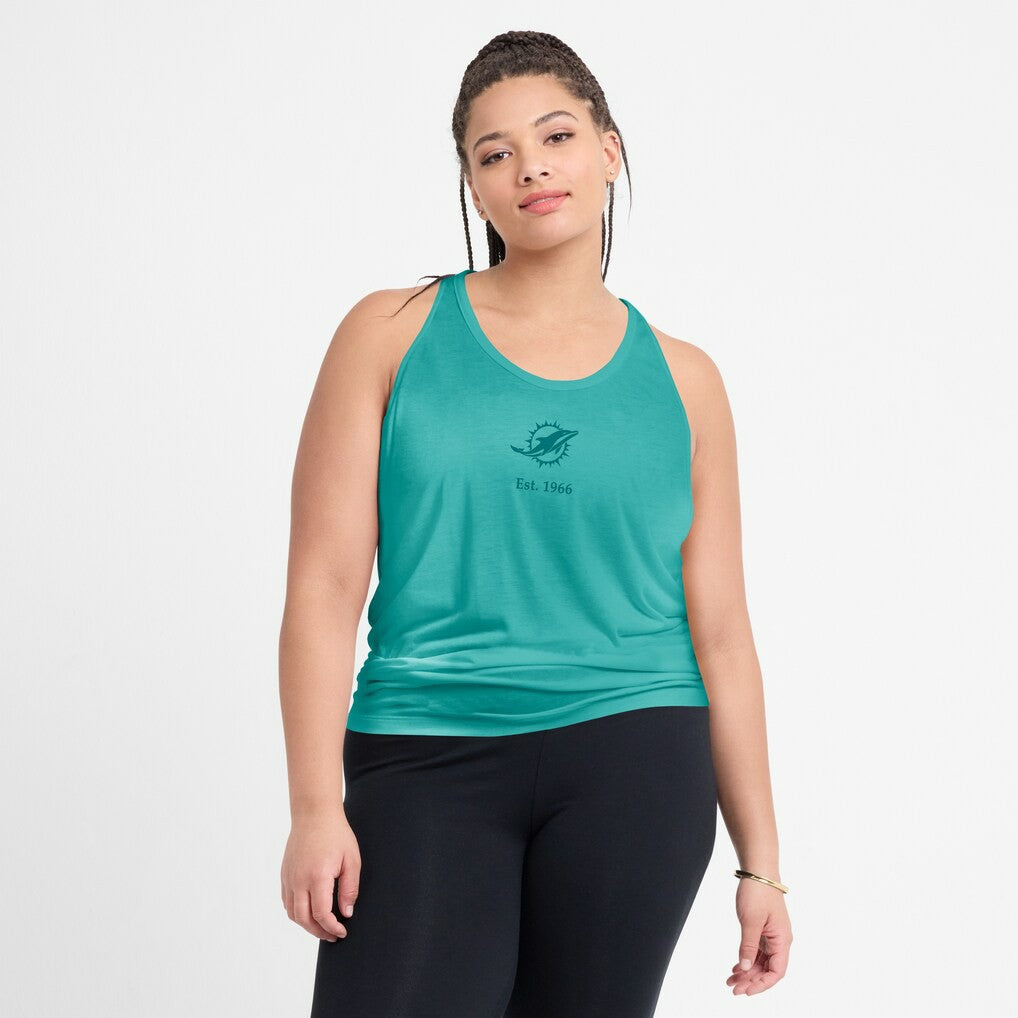 Miami Dolphins Women's Glory Open-Back Crisscross Dri-FIT Tank Top - Aqua - Nike