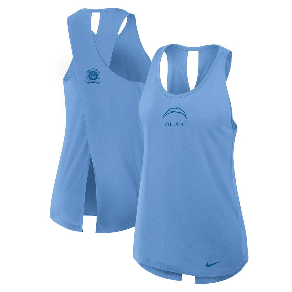 Los Angeles Chargers Women's Glory Open-Back Crisscross Dri-FIT Tank Top - Powder Blue - Nike