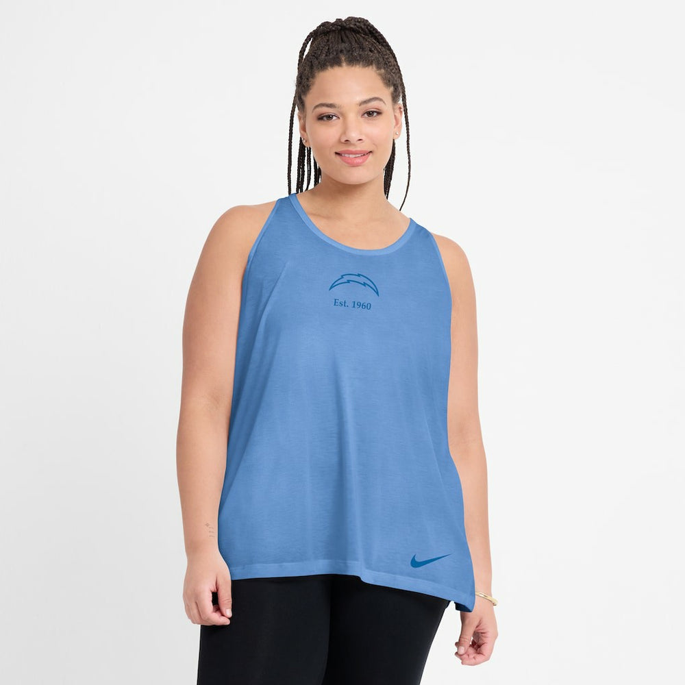 Los Angeles Chargers Women's Glory Open-Back Crisscross Dri-FIT Tank Top - Powder Blue - Nike