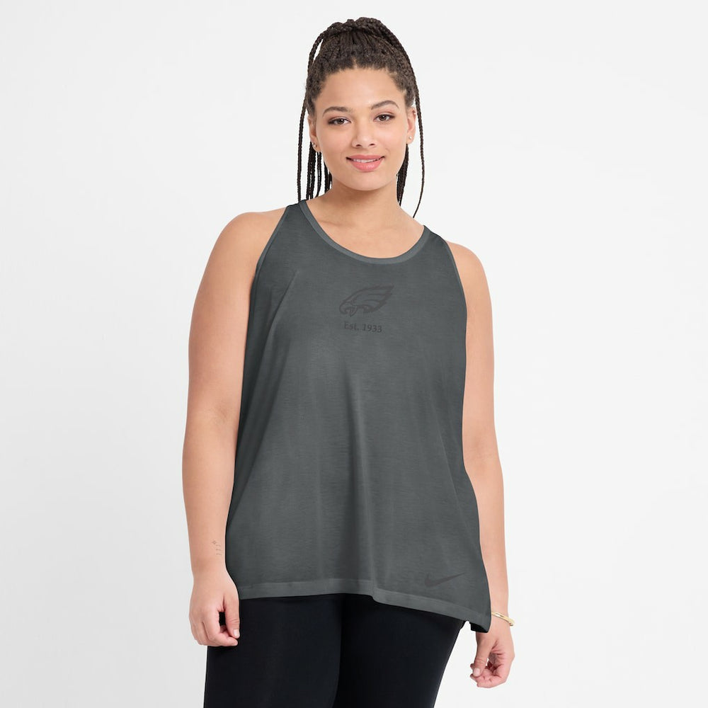 Philadelphia Eagles Women's Glory Open-Back Crisscross Dri-FIT Tank Top - Charcoal - Nike