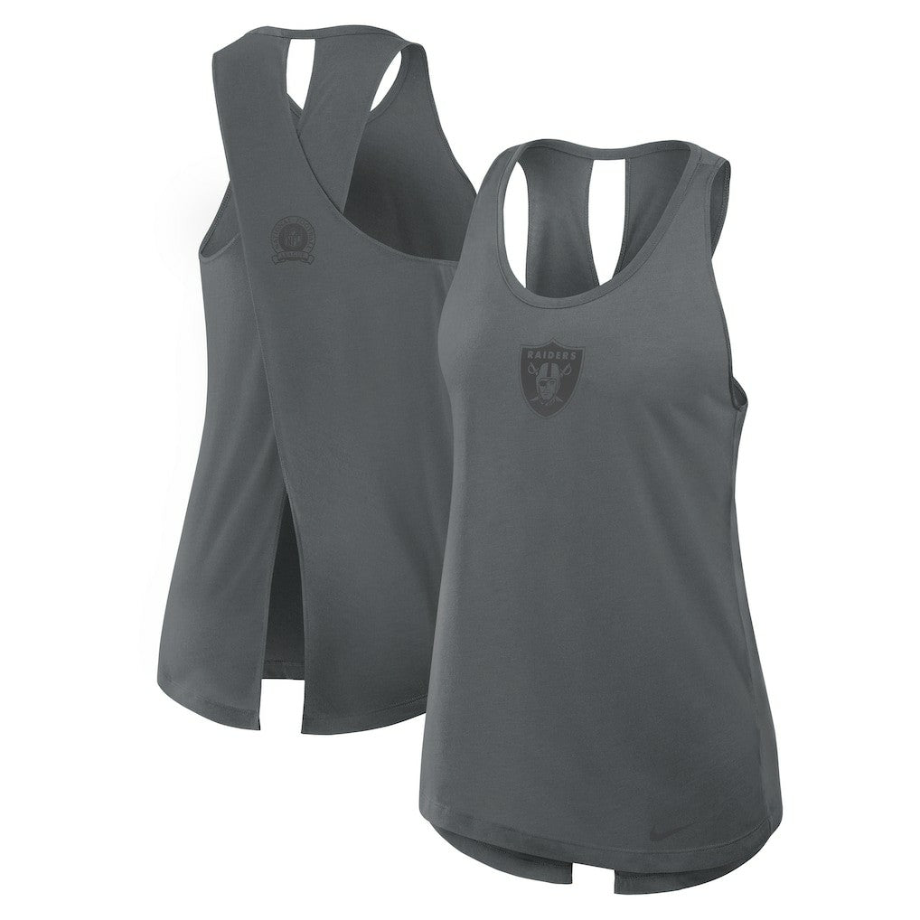 Las Vegas Raiders Women's Glory Open-Back Crisscross Dri-FIT Tank Top - Charcoal - Nike