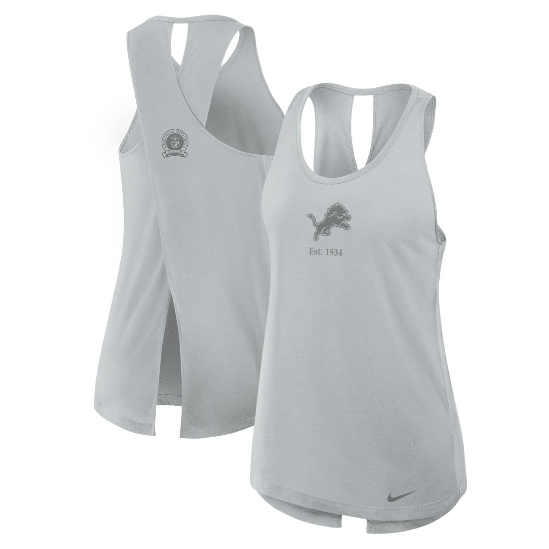 Detroit Lions Women's Glory Open-Back Crisscross Dri-FIT Tank Top - Gray - Nike