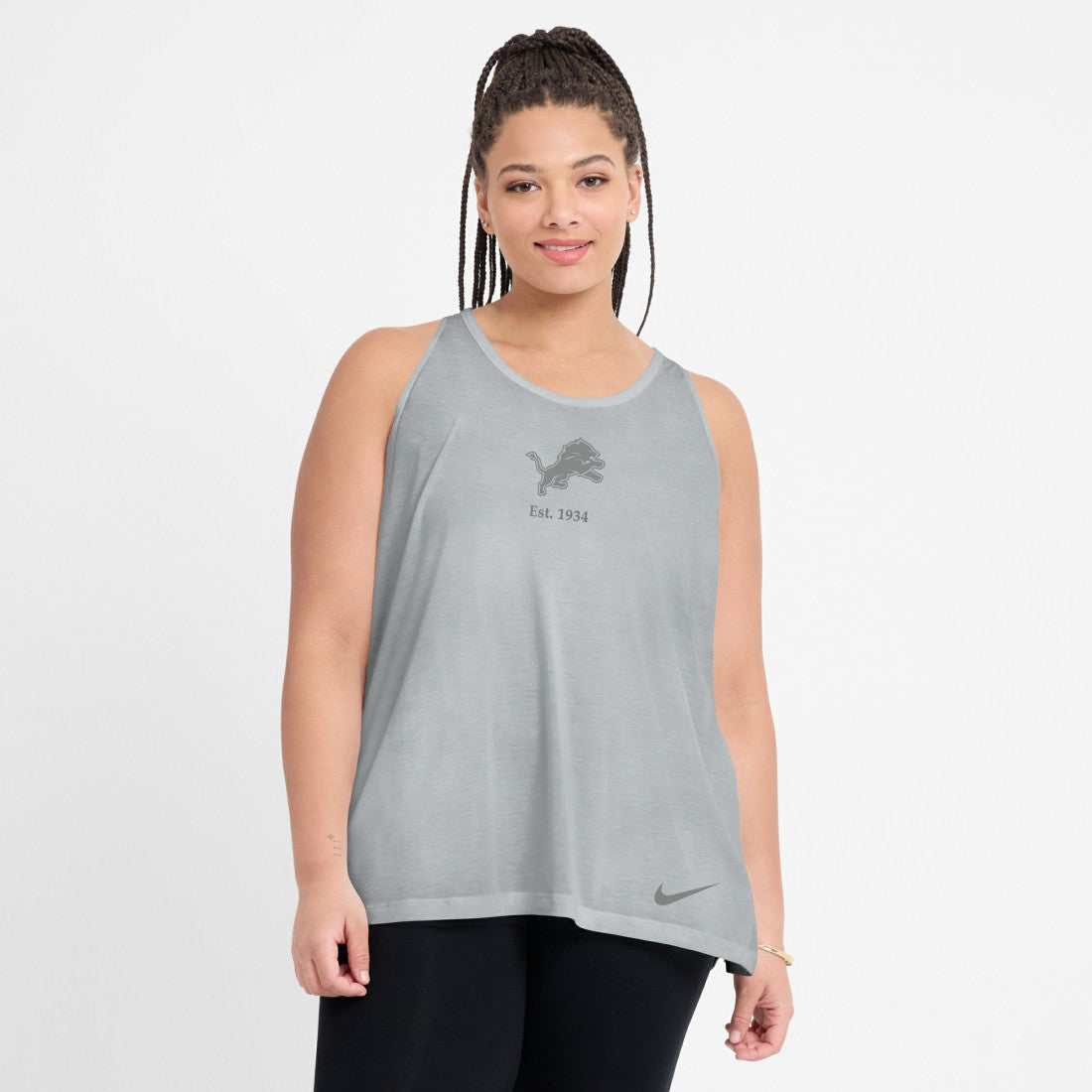 Detroit Lions Women's Glory Open-Back Crisscross Dri-FIT Tank Top - Gray - Nike