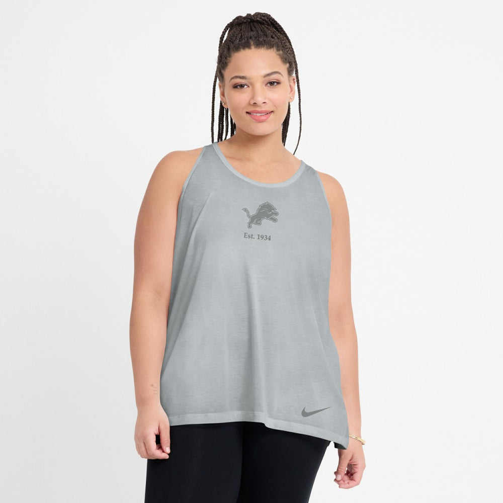 Detroit Lions Women's Glory Open-Back Crisscross Dri-FIT Tank Top - Gray - Nike