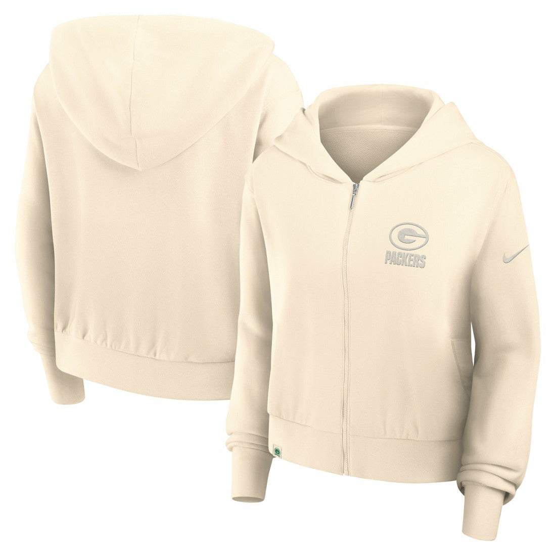 Green Bay Packers Women's Glory Cropped Full-Zip Hoodie - Cream - Nike