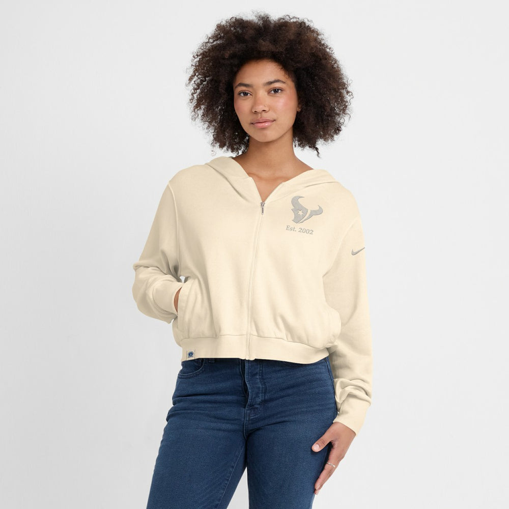 Houston Texans Women's Glory Cropped Full-Zip Hoodie - Cream - Nike