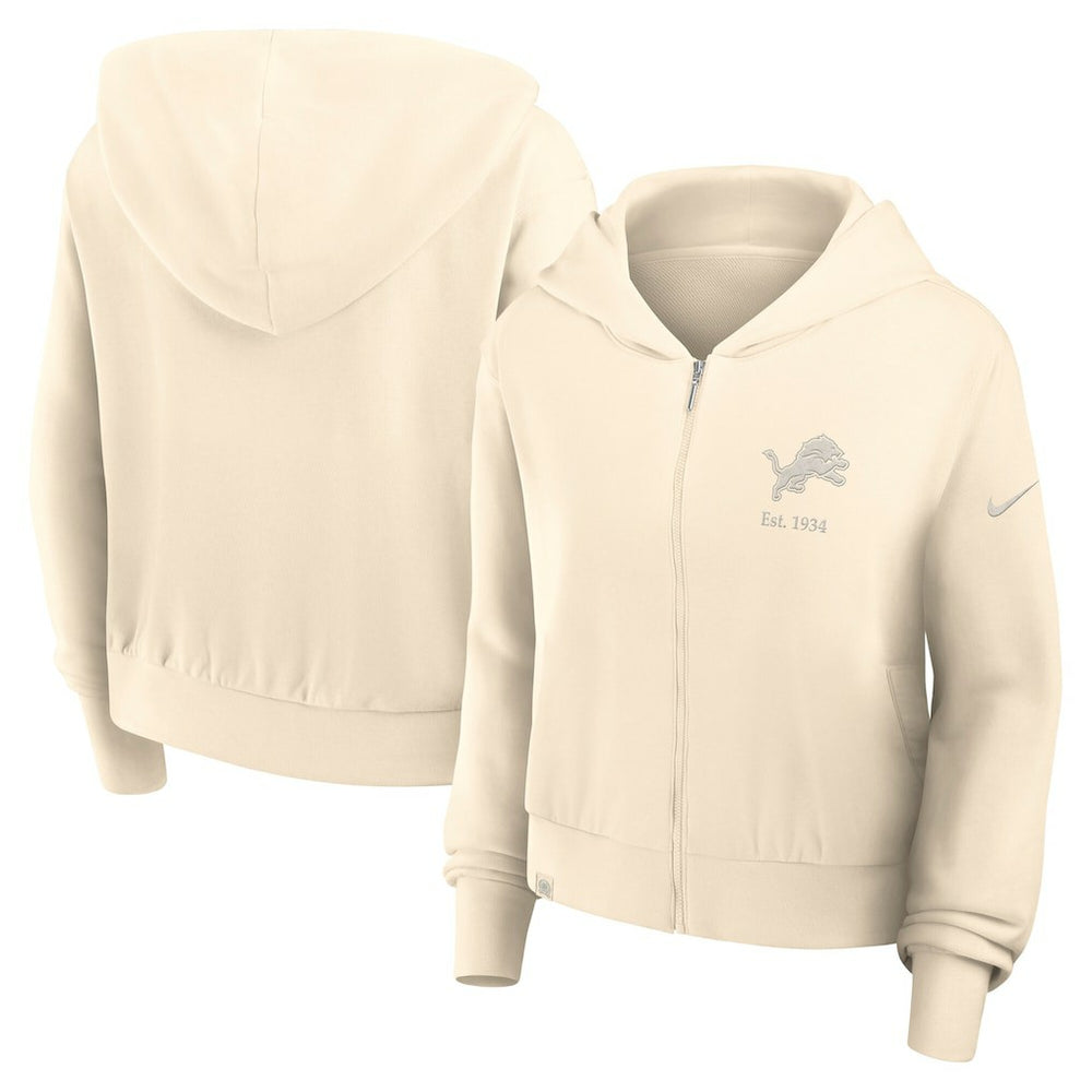 Detroit Lions Women's Glory Cropped Full-Zip Hoodie - Cream - Nike