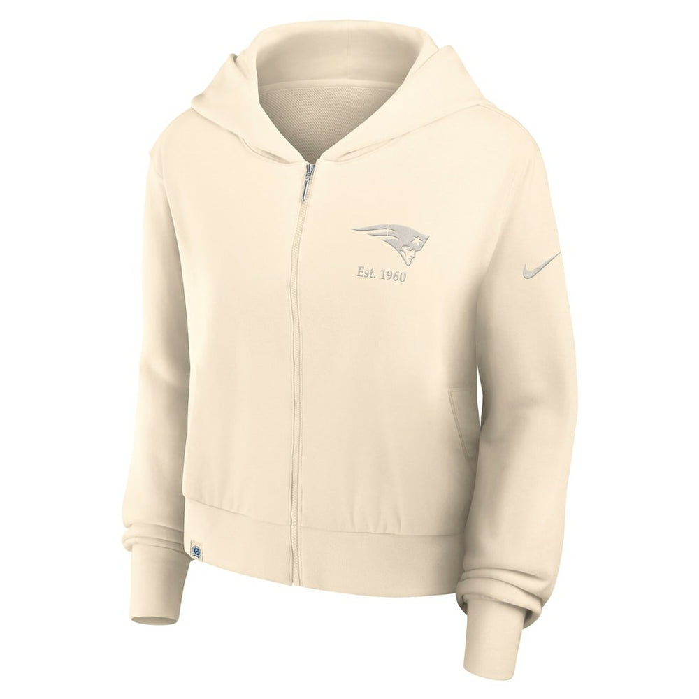 New England Patriots Women's Glory Cropped Full-Zip Hoodie - Cream - Nike
