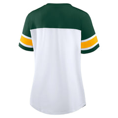 Green Bay Packers Women's Athena Rhinestone Lace-Up V-Neck T-Shirt - White/Green - Fanatics