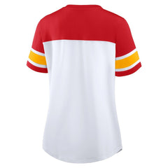 Kansas City Chiefs Women's Athena Lace-Up V-Neck T-Shirt - White/Red - Fanatics