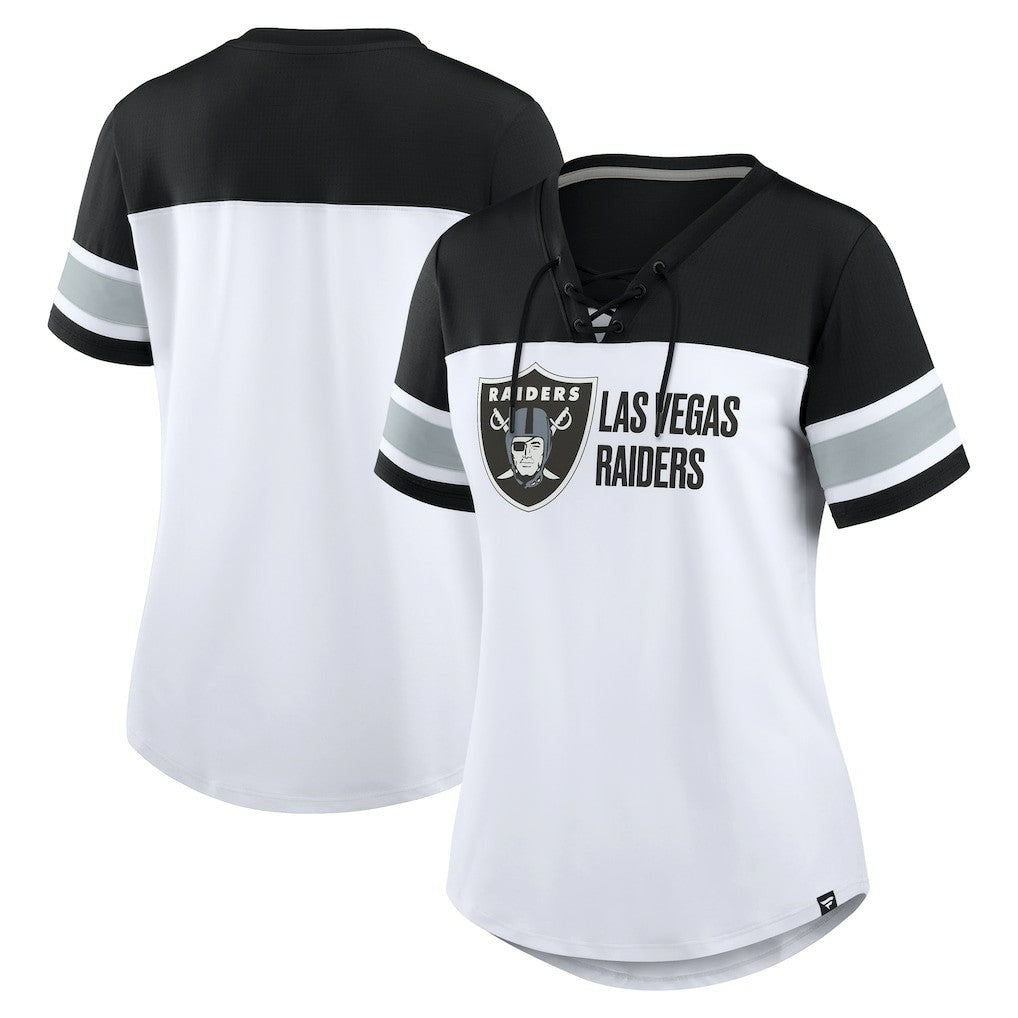 Las Vegas Raiders Women's Athena Lace-Up V-Neck T-Shirt - White/Black - Fanatics