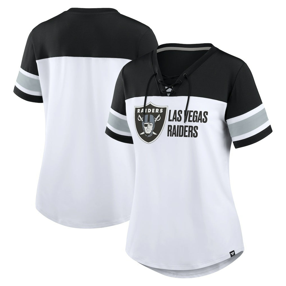 Las Vegas Raiders Women's Athena Lace-Up V-Neck T-Shirt - White/Black - Fanatics