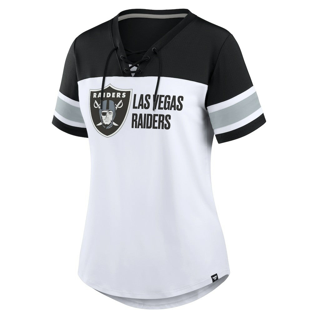Las Vegas Raiders Women's Athena Lace-Up V-Neck T-Shirt - White/Black - Fanatics