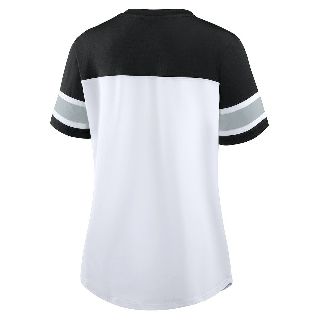 Las Vegas Raiders Women's Athena Lace-Up V-Neck T-Shirt - White/Black - Fanatics