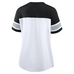 Las Vegas Raiders Women's Athena Lace-Up V-Neck T-Shirt - White/Black - Fanatics