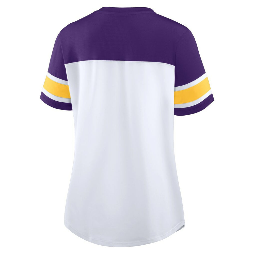 Minnesota Vikings Women's Athena Rhinestone Lace-Up V-Neck T-Shirt - White/Purple - Fanatics