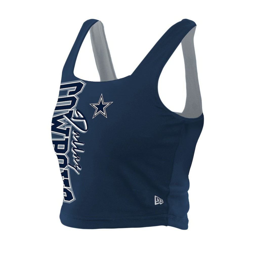 Dallas Cowboys New Era Women's Reversible Cropped Sport Classics Tank Top - Navy/Gray - NFL