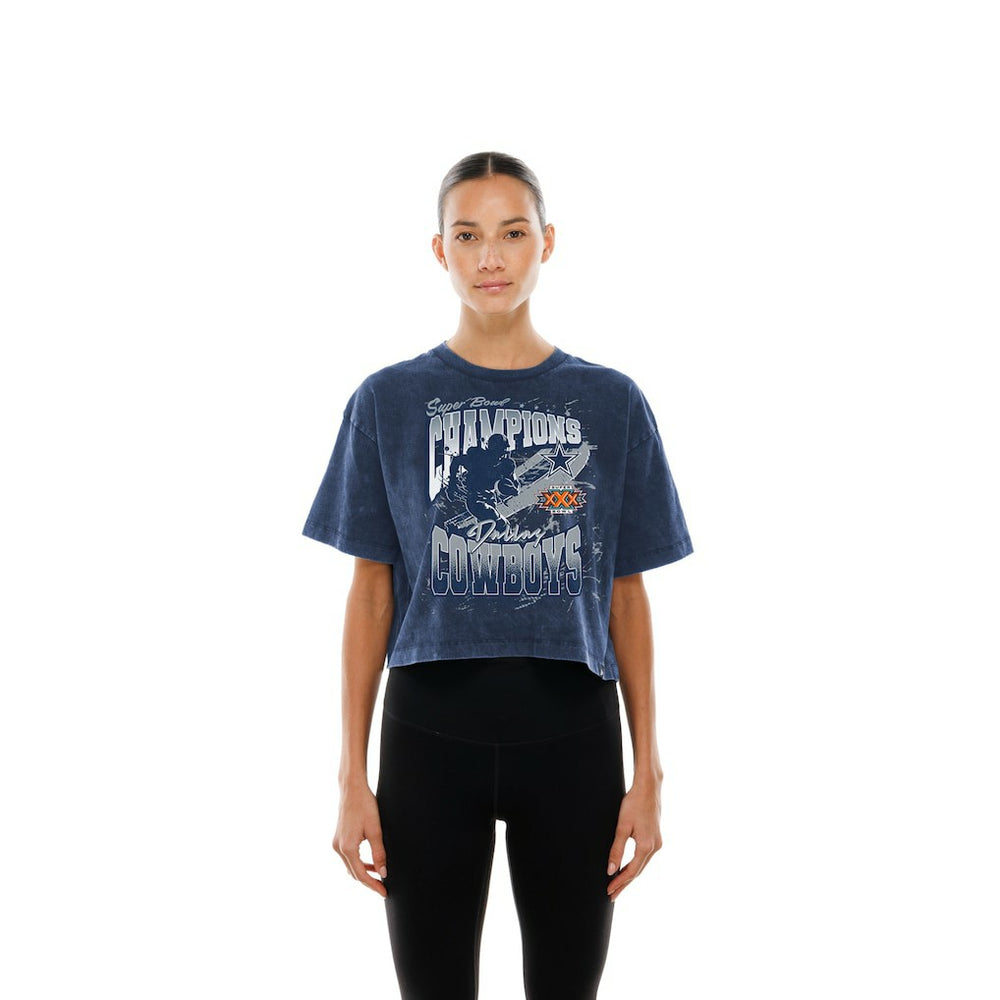 Dallas Cowboys New Era Women's Cropped Boxy Sport Classics Mineral Wash T-Shirt - Navy - NFL