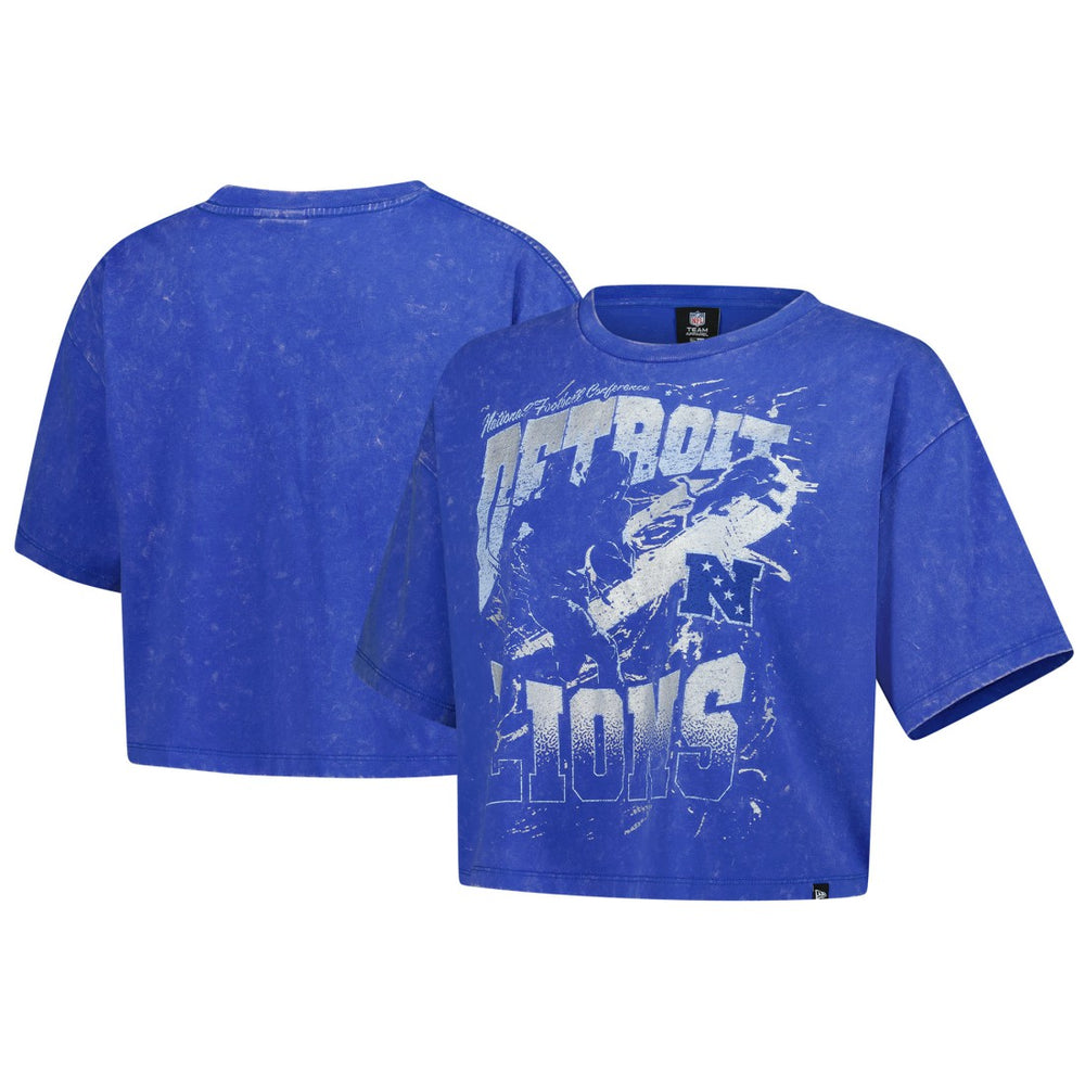 Detroit Lions New Era Women's Cropped Boxy Sport Classics Mineral Wash T-Shirt - Blue - NFL