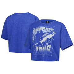 Detroit Lions New Era Women's Cropped Boxy Sport Classics Mineral Wash T-Shirt - Blue - NFL