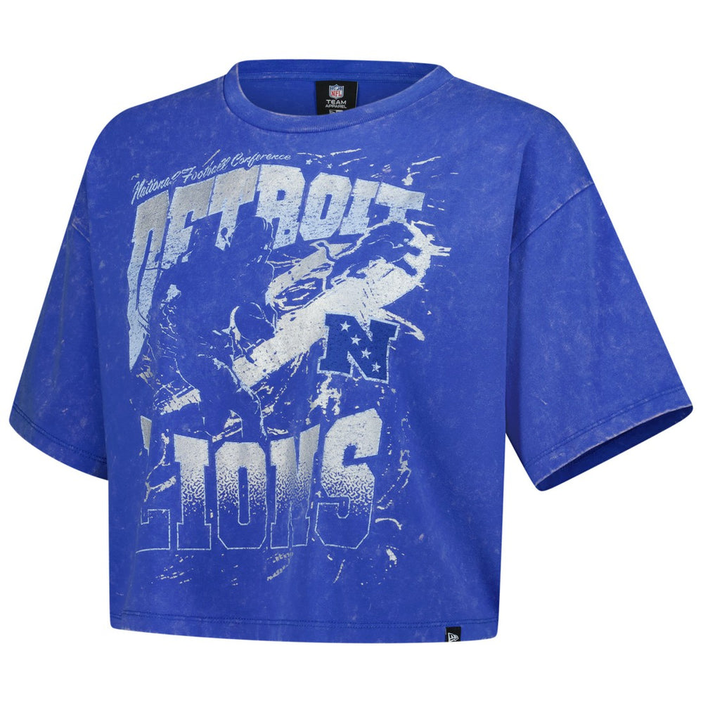 Detroit Lions New Era Women's Cropped Boxy Sport Classics Mineral Wash T-Shirt - Blue - NFL