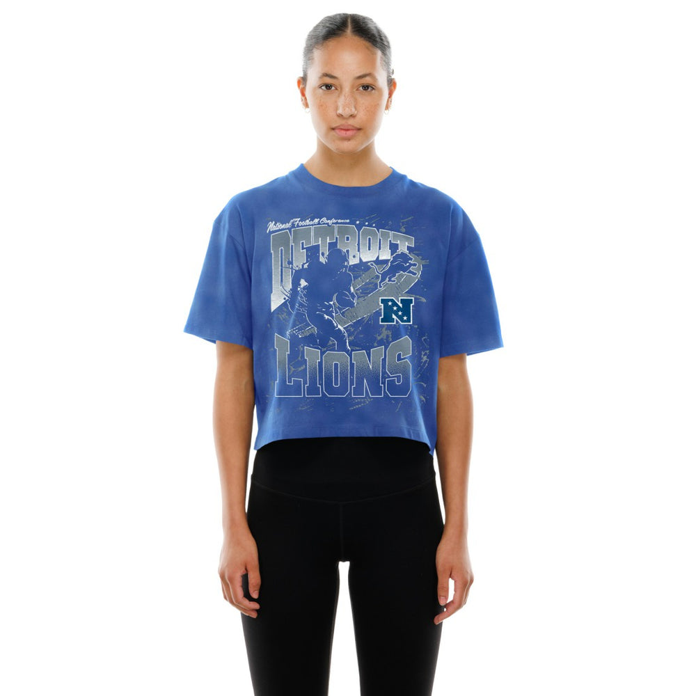 Detroit Lions New Era Women's Cropped Boxy Sport Classics Mineral Wash T-Shirt - Blue - NFL