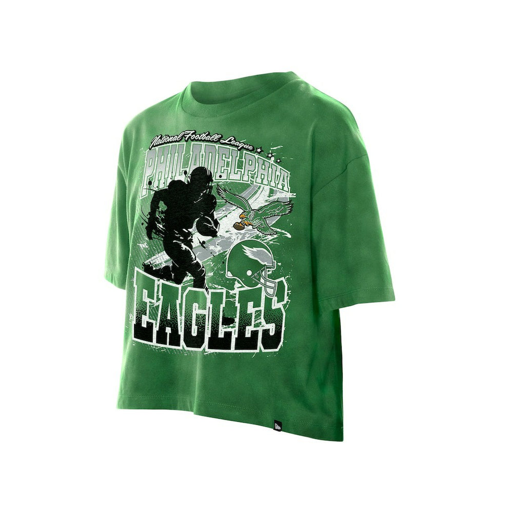 Philadelphia Eagles New Era Women's Cropped Boxy Sport Classics Mineral Wash T-Shirt - Kelly Green - NFL