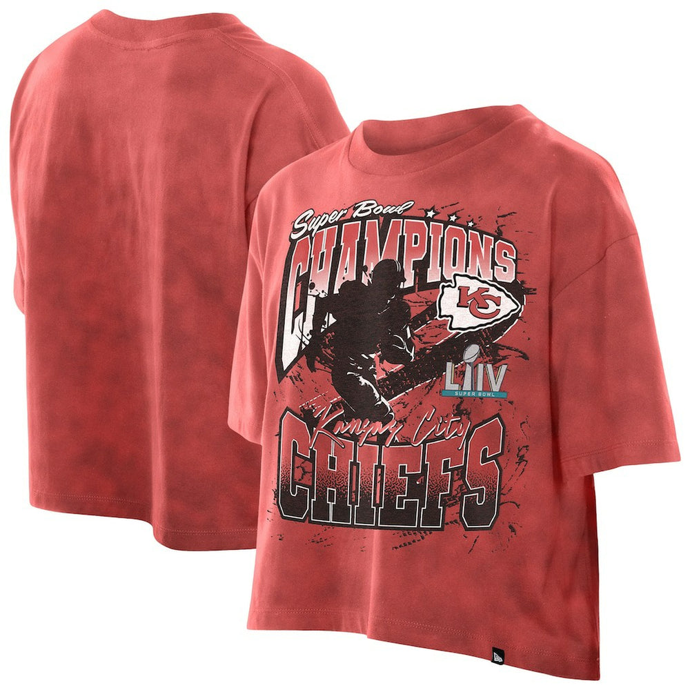 Kansas City Chiefs New Era Women's Cropped Boxy Sport Classics Mineral Wash T-Shirt - Red - NFL