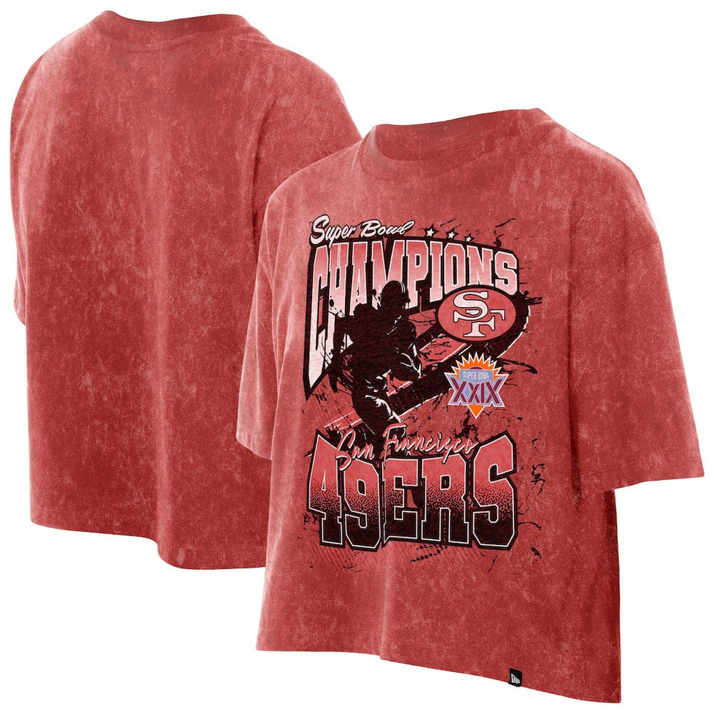 San Francisco 49ers New Era Women's Cropped Boxy Sport Classics Mineral Wash T-Shirt - Scarlet - NFL