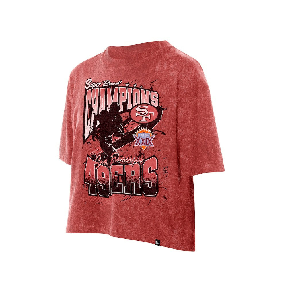 San Francisco 49ers New Era Women's Cropped Boxy Sport Classics Mineral Wash T-Shirt - Scarlet - NFL