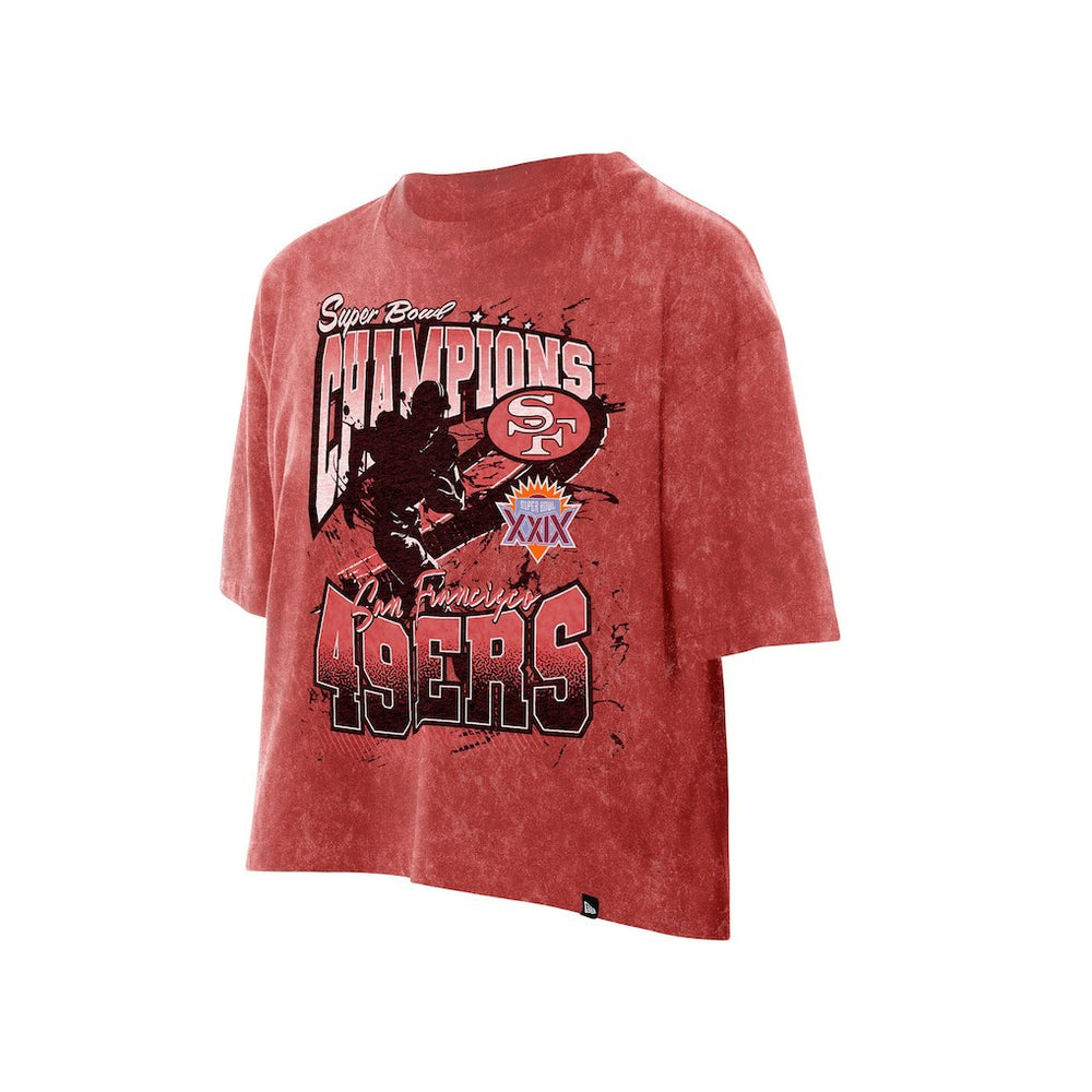 San Francisco 49ers New Era Women's Cropped Boxy Sport Classics Mineral Wash T-Shirt - Scarlet - NFL