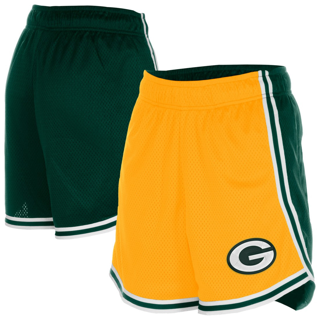 Green Bay Packers New Era Women's Sport Classics Mesh Shorts - Gold/Green - NFL