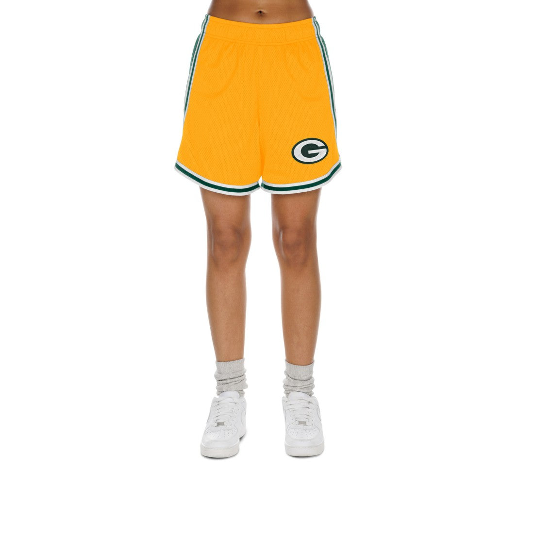 Green Bay Packers New Era Women's Sport Classics Mesh Shorts - Gold/Green - NFL